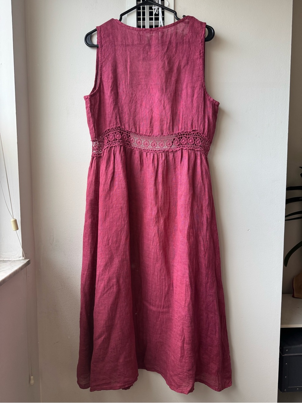 Sleeveless 100% Linen Tie Dress / Coverup - Raspberry Colour - Picture 2 of 14